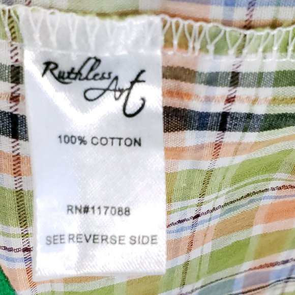 Ruthless Art Shirt Men's 3XL Multicolor Plaid Embroidered Snap Front - Picture 3 of 13